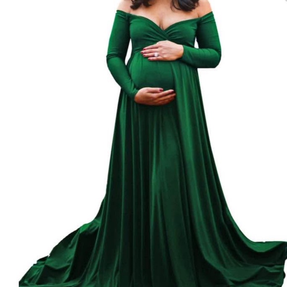 Off Shoulders Half Circle Gown for Baby Shower Photo Props Dress N-green 131 - - Picture 3 of 5